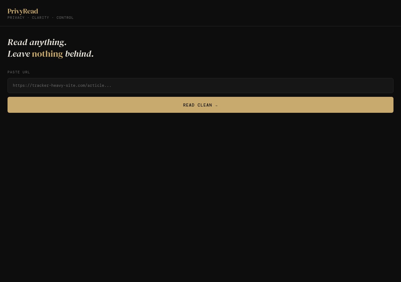 PrivyRead — privacy-first article reader with tracker stripping and server-side redirect following